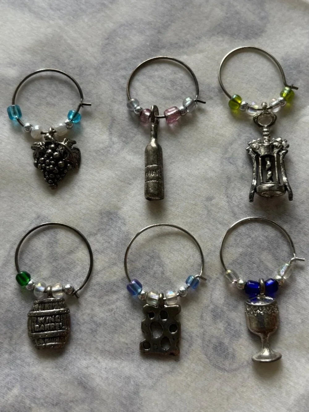 Set of 6 Winery Wine Glass Charms Colored Beads Drink Markers Party Accessories